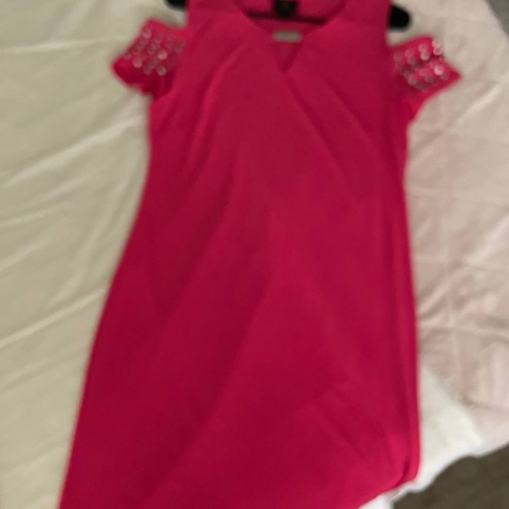 JM Collection Vibrant Pink Top with Silver Accent